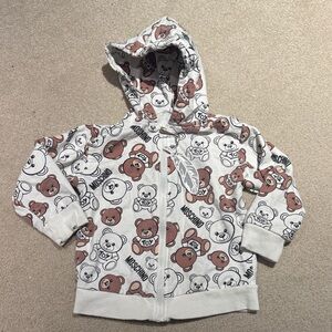 Moschino Kids Bear Pattern Hoodie - White and Brown